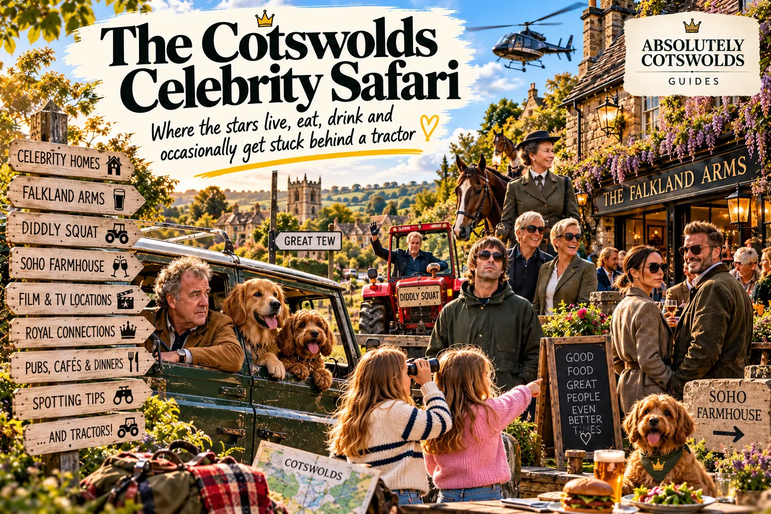 The Cotswolds Celebrity Safari, featuring Great Tew, the Falkland Arms and famous Cotswolds faces