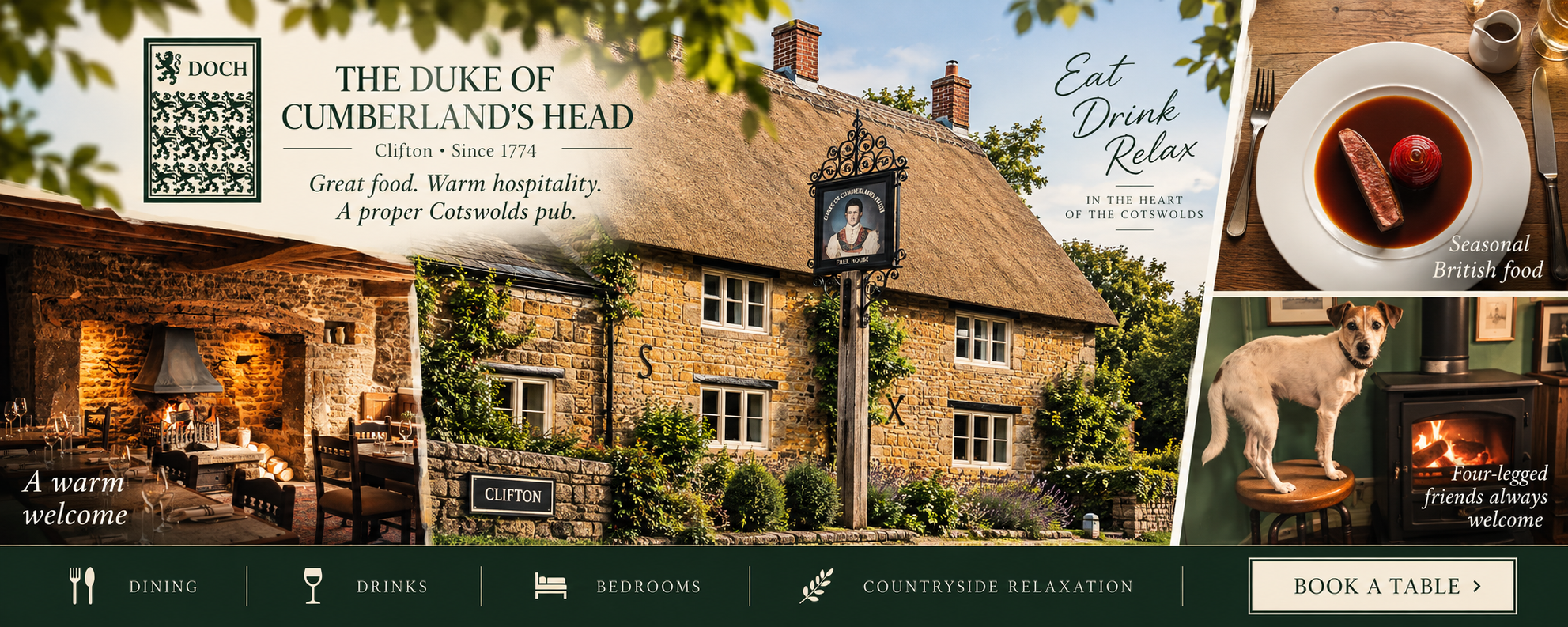 The Duke of Cumberlands Head — great food, warm hospitality, a proper Cotswolds pub in Clifton since 1774